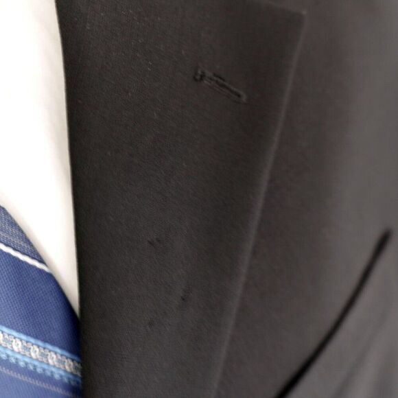 DAMAGED Cezani Wool Black 3 Button Blazer 42R Tiny‎ Holes On Lapel - Picture 8 of 15